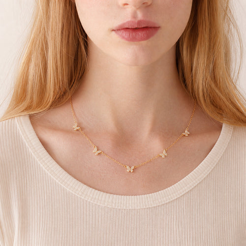 Crystal Butterfly Necklace worn by model
