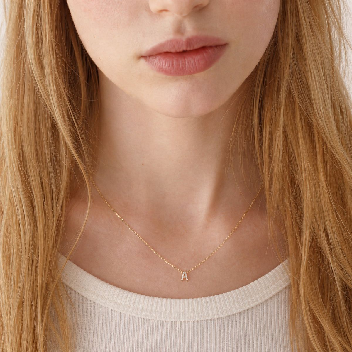 Crystal Initial Necklace worn by model