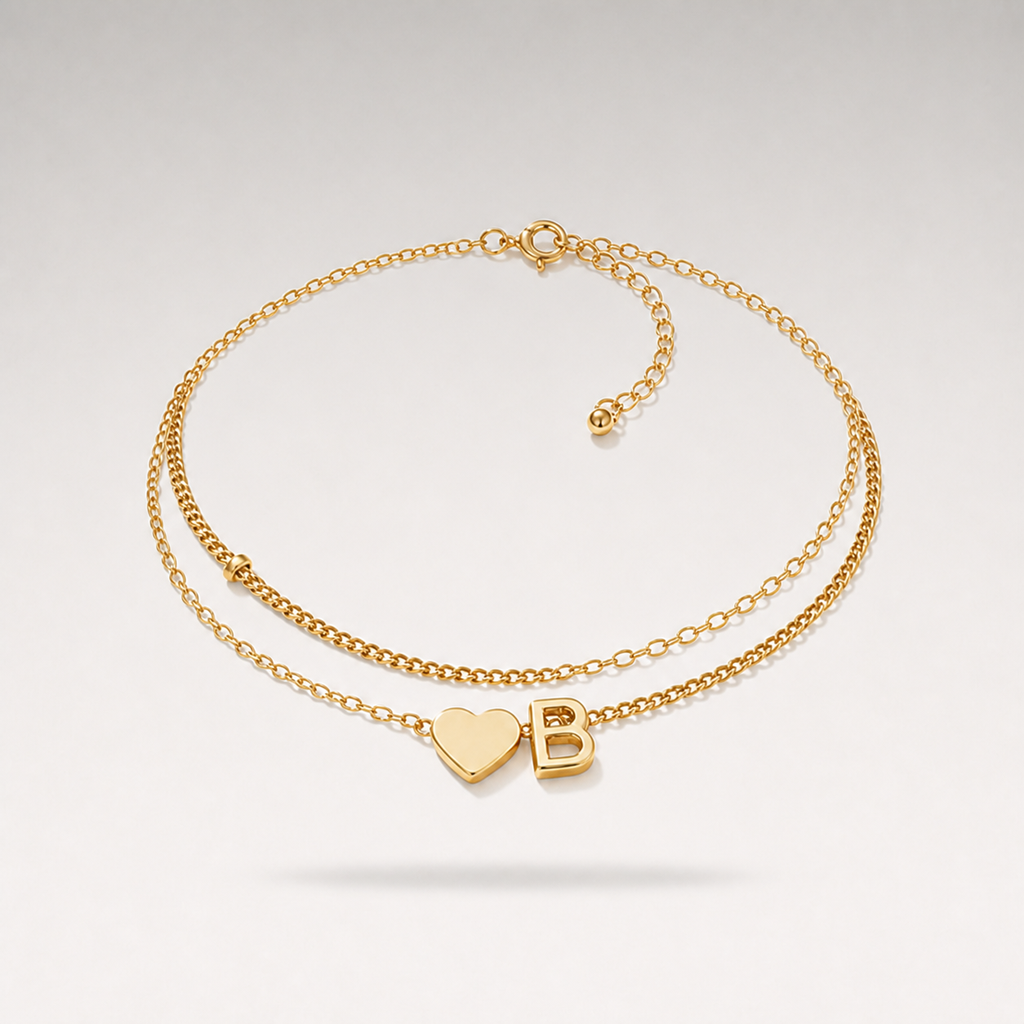Heart Initial Layered Bracelet