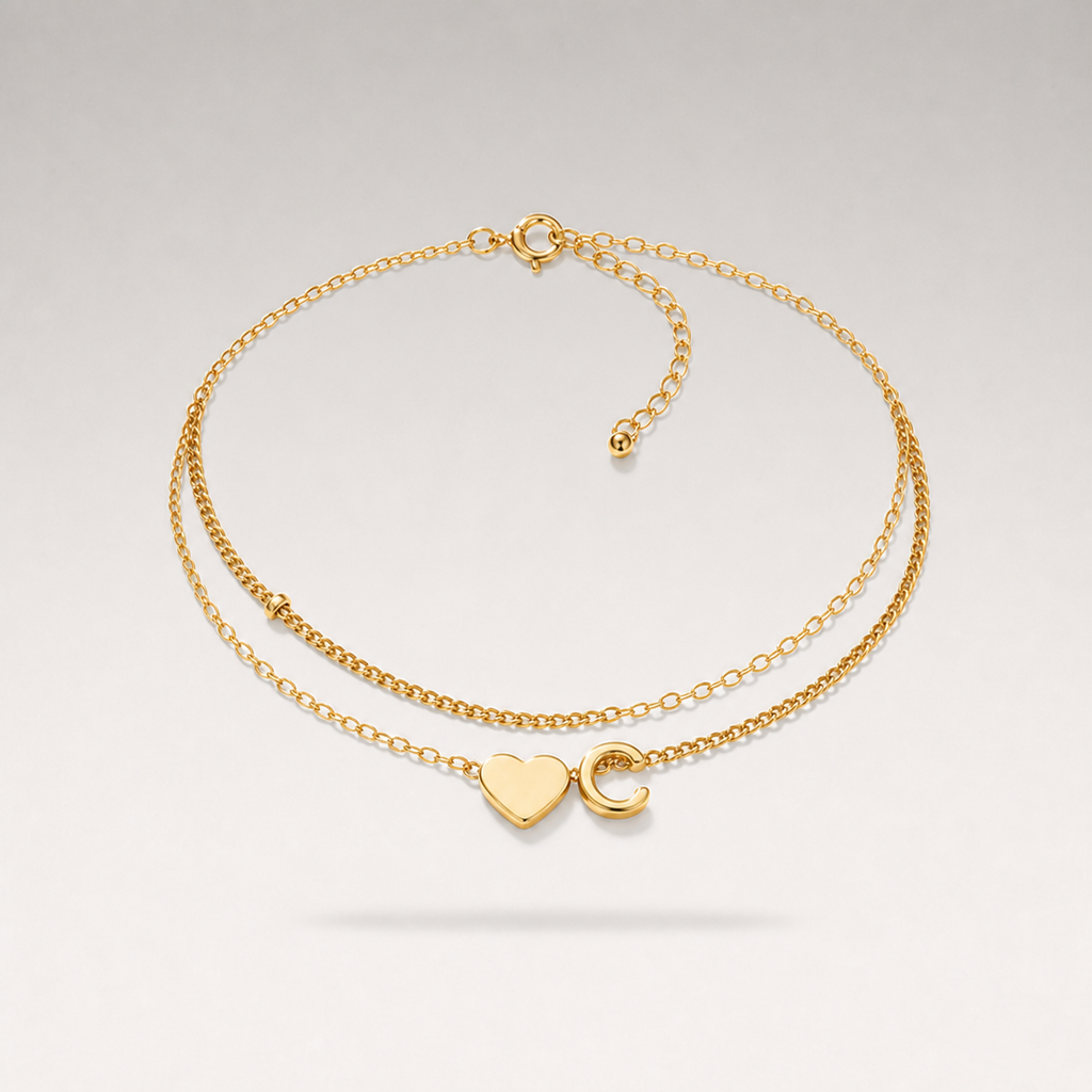 Heart Initial Layered Bracelet