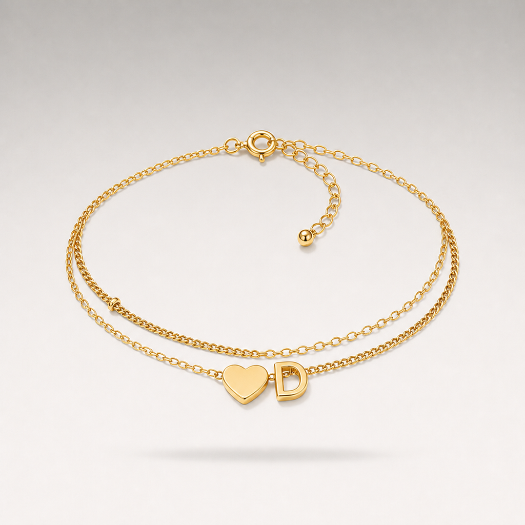 Heart Initial Layered Bracelet