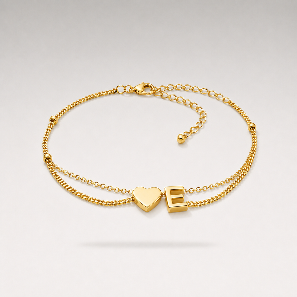 Heart Initial Layered Bracelet