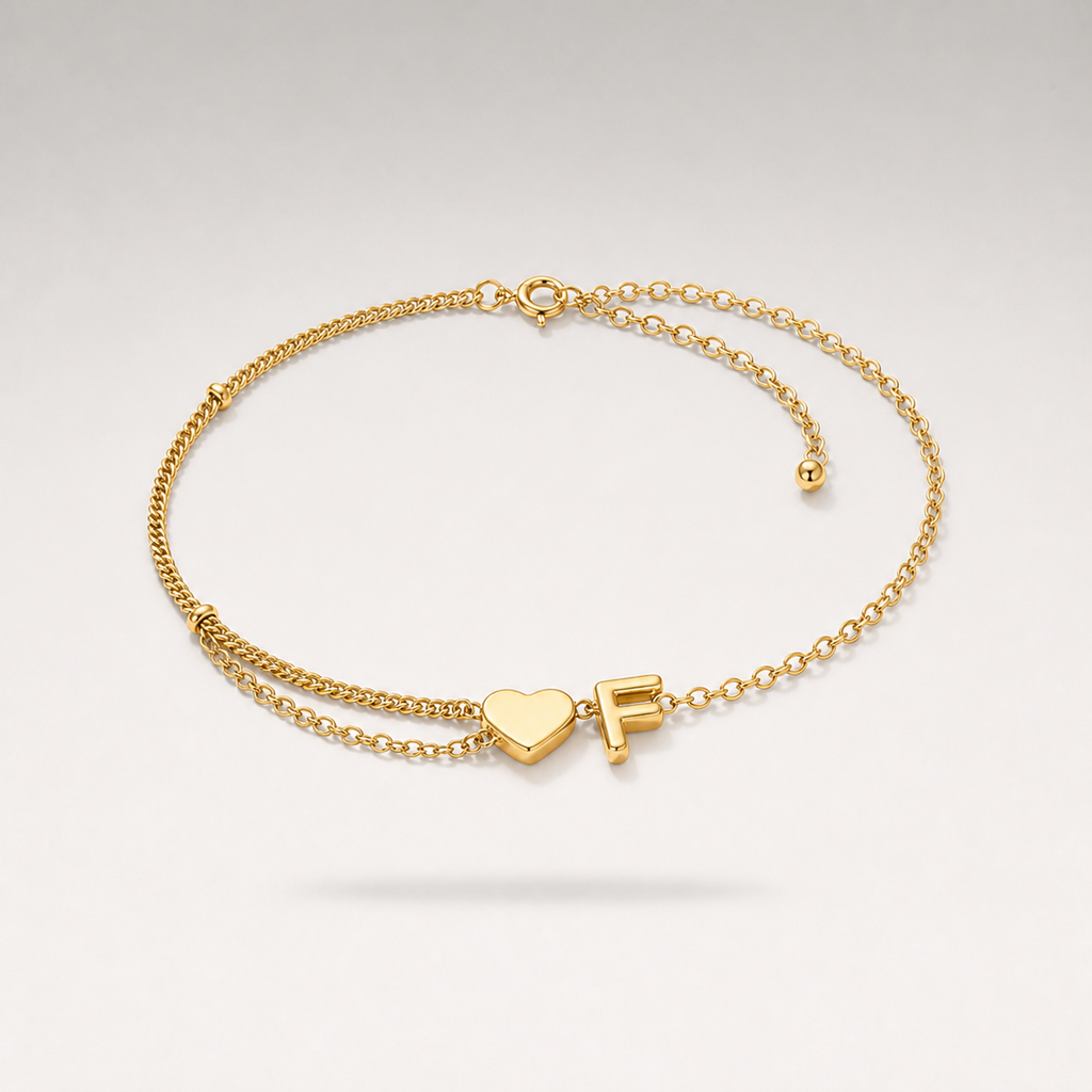 Heart Initial Layered Bracelet