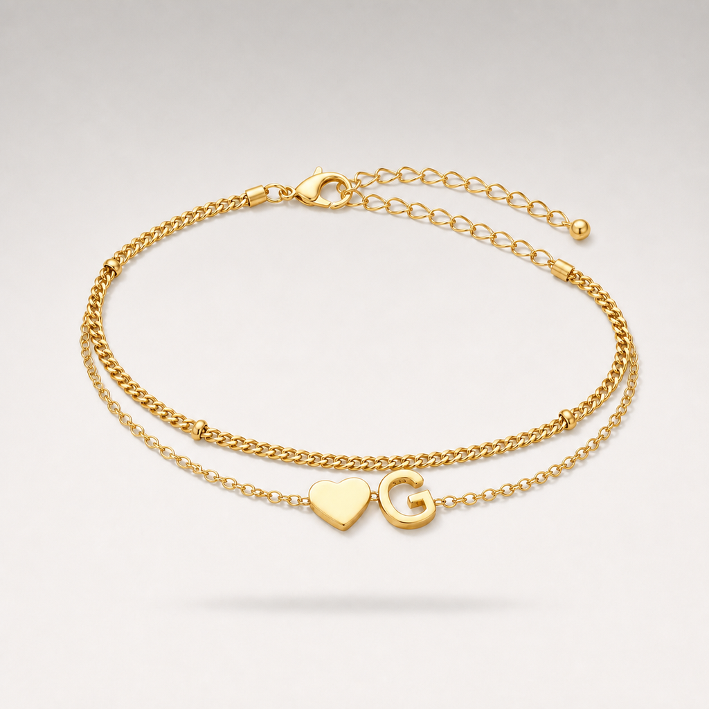 Heart Initial Layered Bracelet