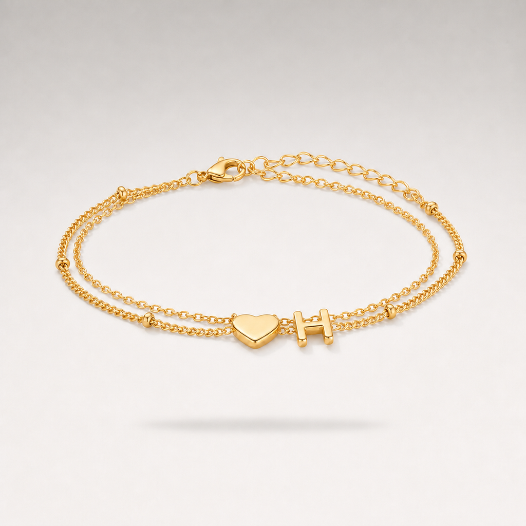 Heart Initial Layered Bracelet