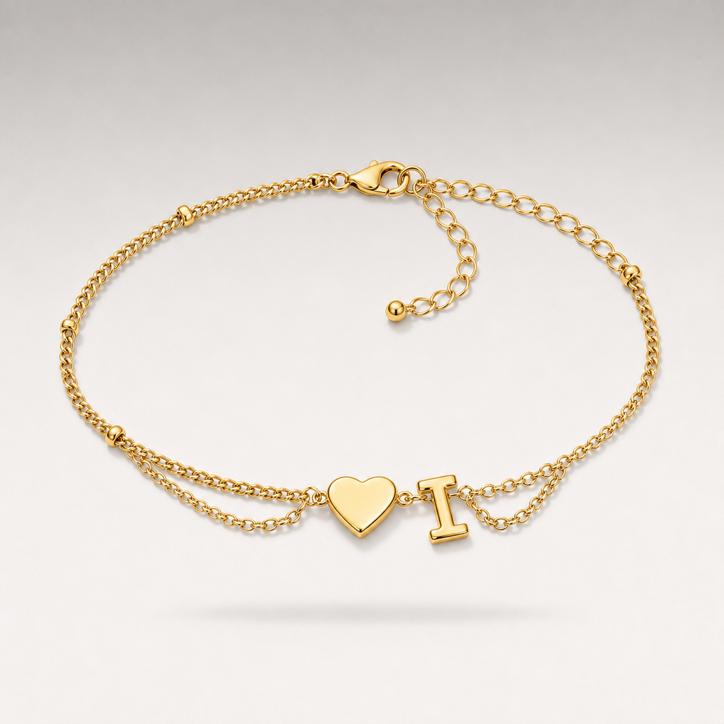 Heart Initial Layered Bracelet