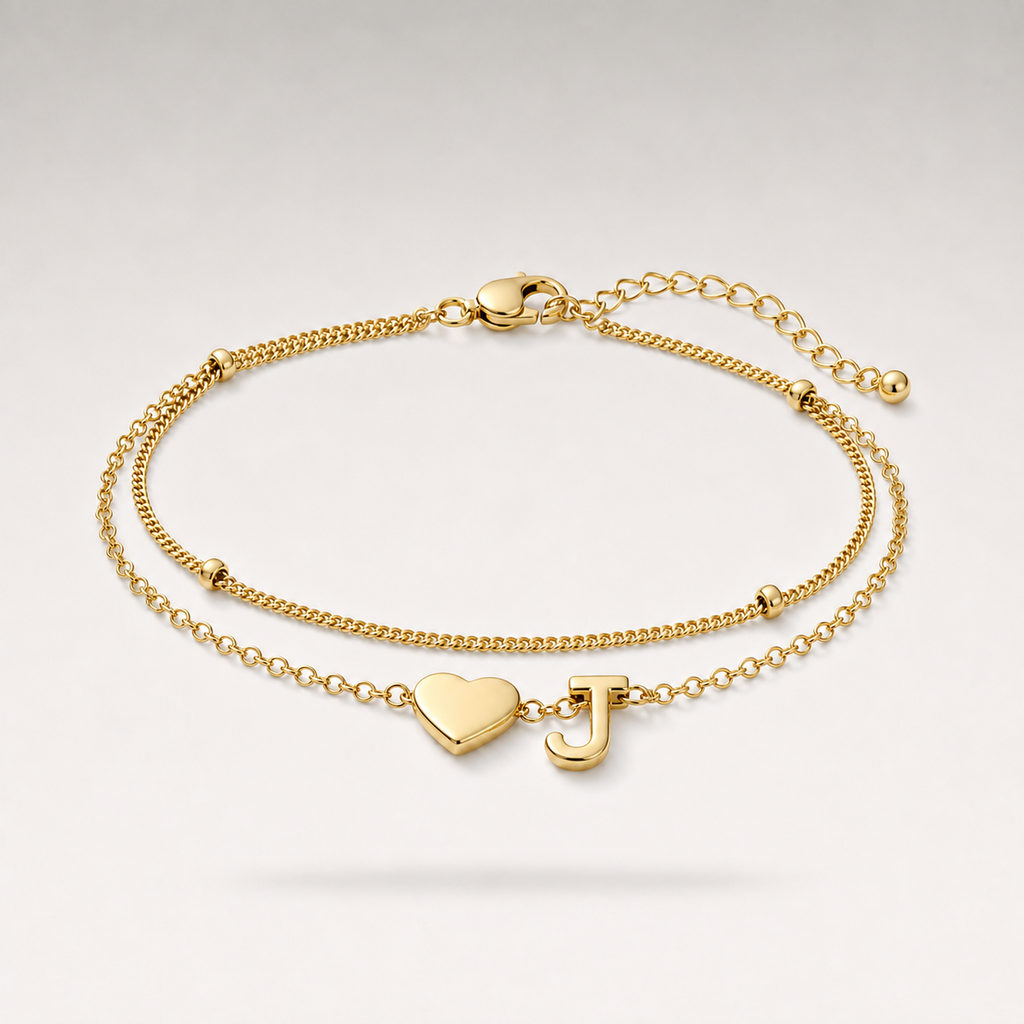 Heart Initial Layered Bracelet