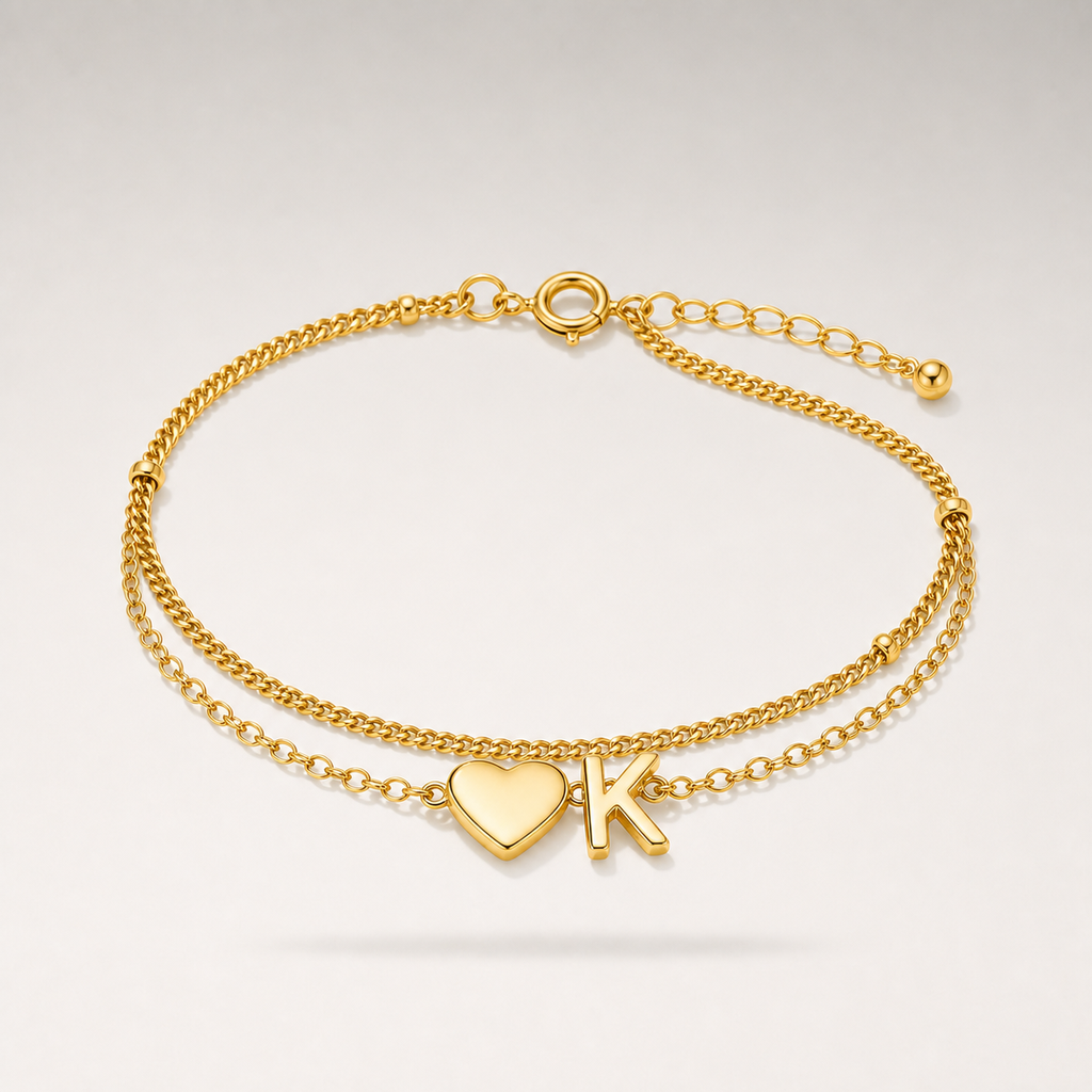 Heart Initial Layered Bracelet