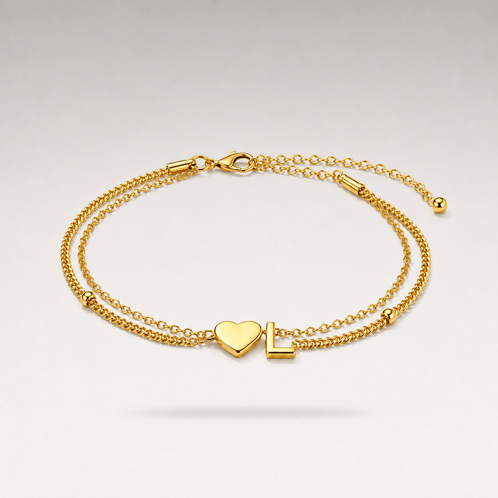 Heart Initial Layered Bracelet