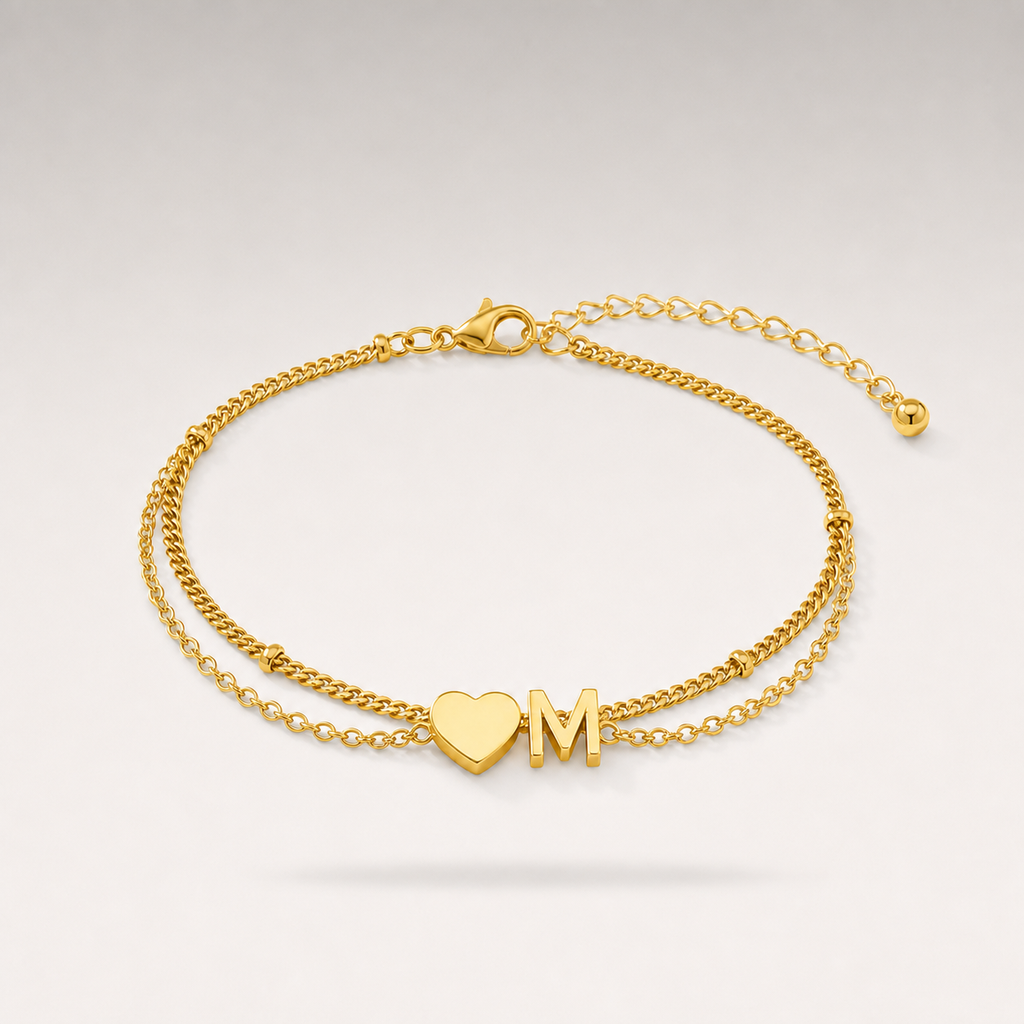 Heart Initial Layered Bracelet