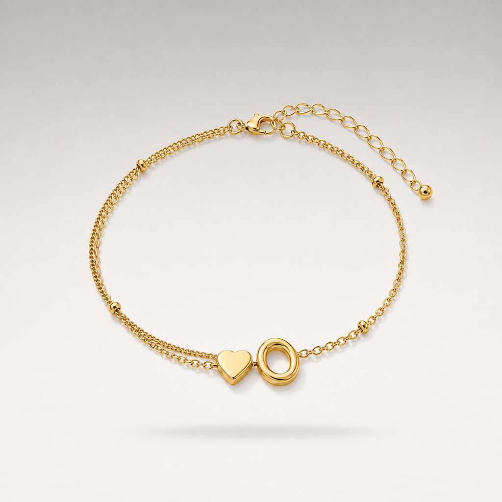 Heart Initial Layered Bracelet