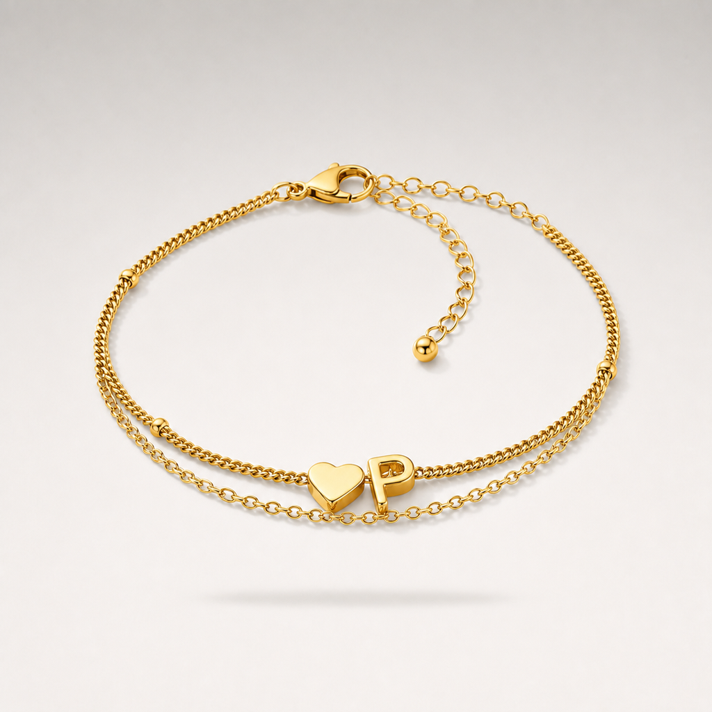 Heart Initial Layered Bracelet
