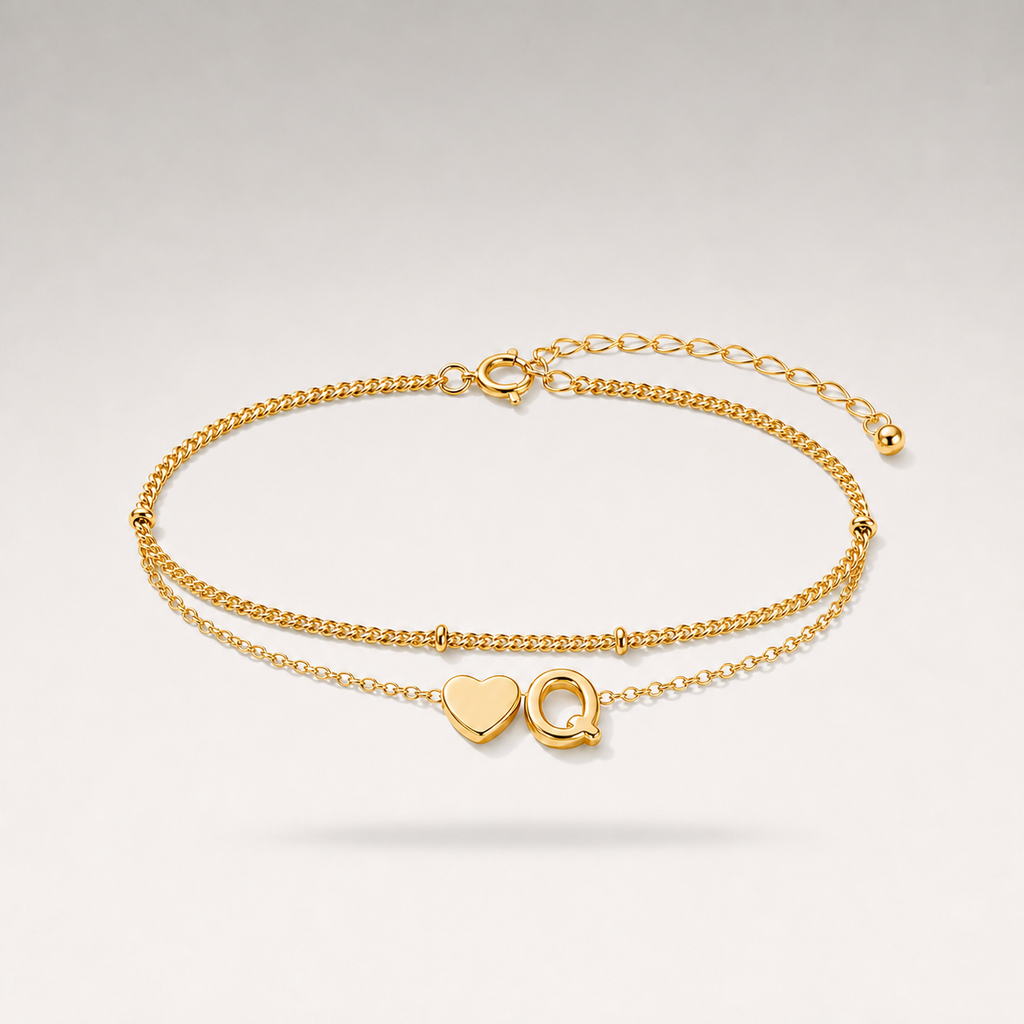 Heart Initial Layered Bracelet