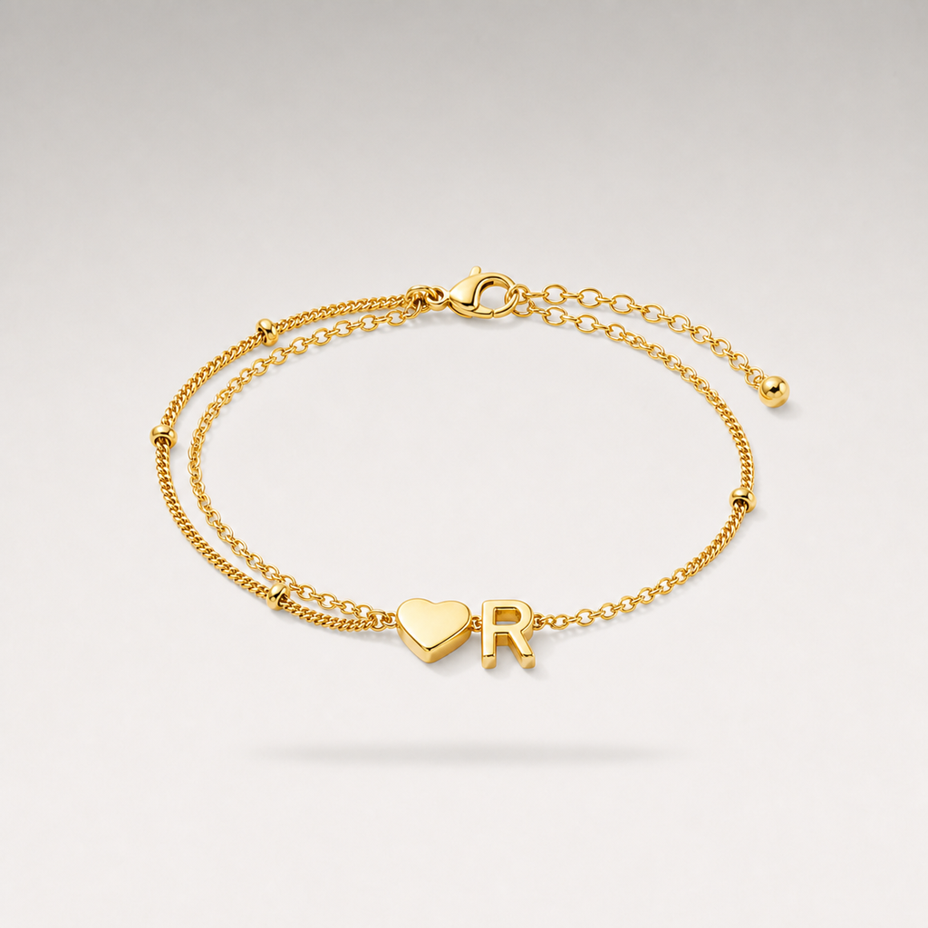 Heart Initial Layered Bracelet