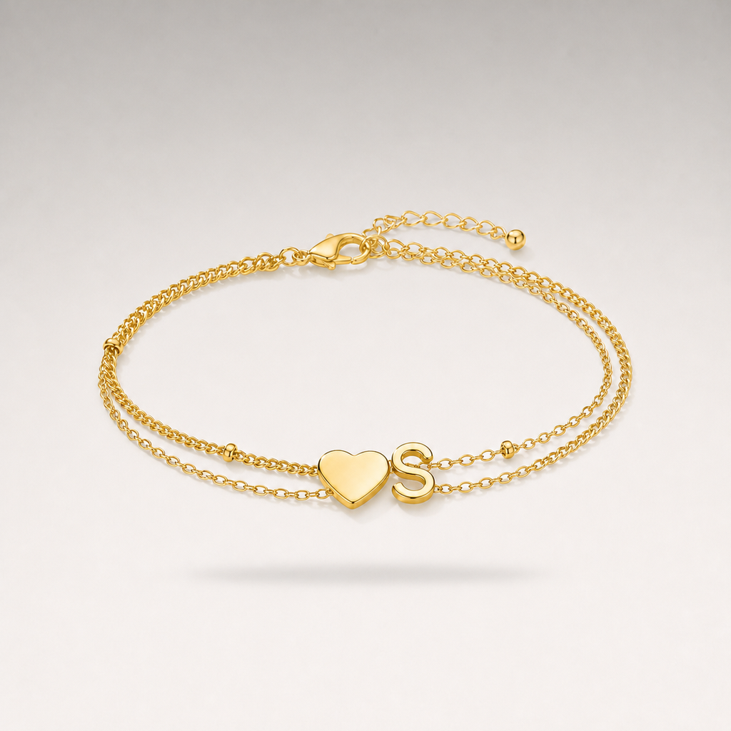 Heart Initial Layered Bracelet