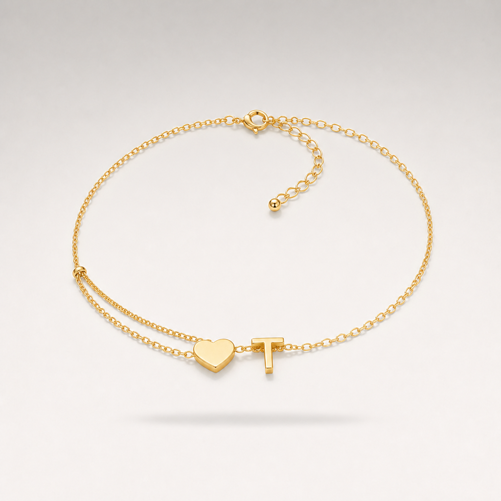 Heart Initial Layered Bracelet