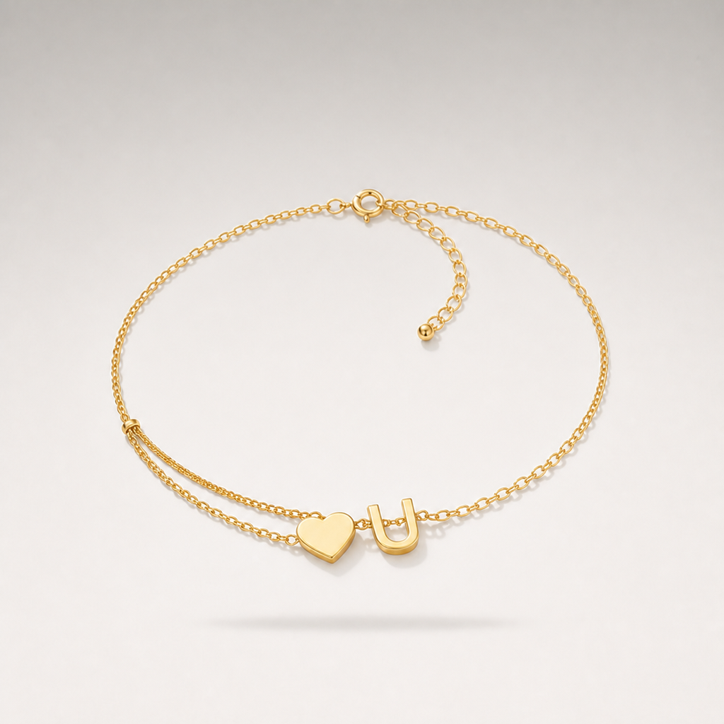 Heart Initial Layered Bracelet