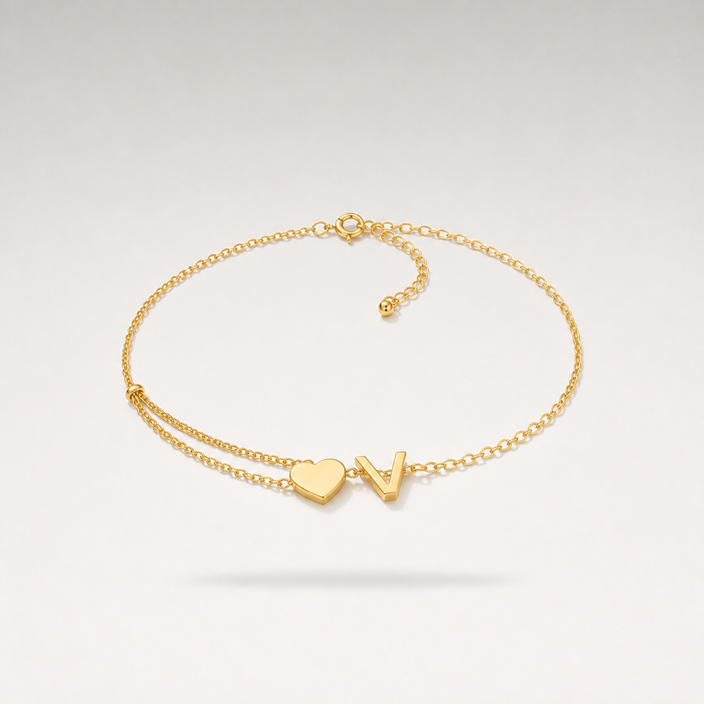 Heart Initial Layered Bracelet
