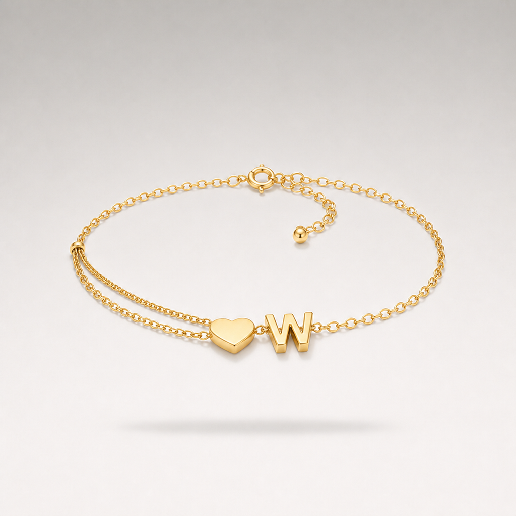 Heart Initial Layered Bracelet