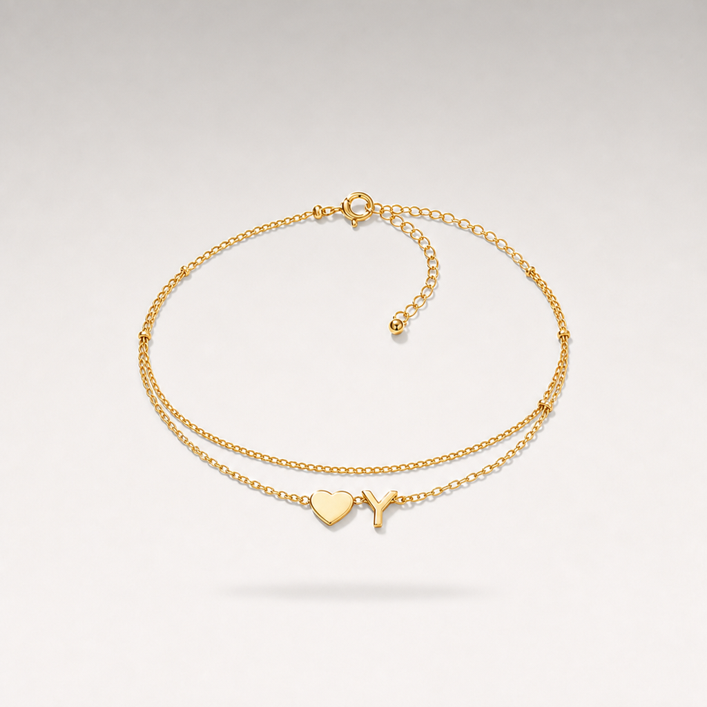 Heart Initial Layered Bracelet