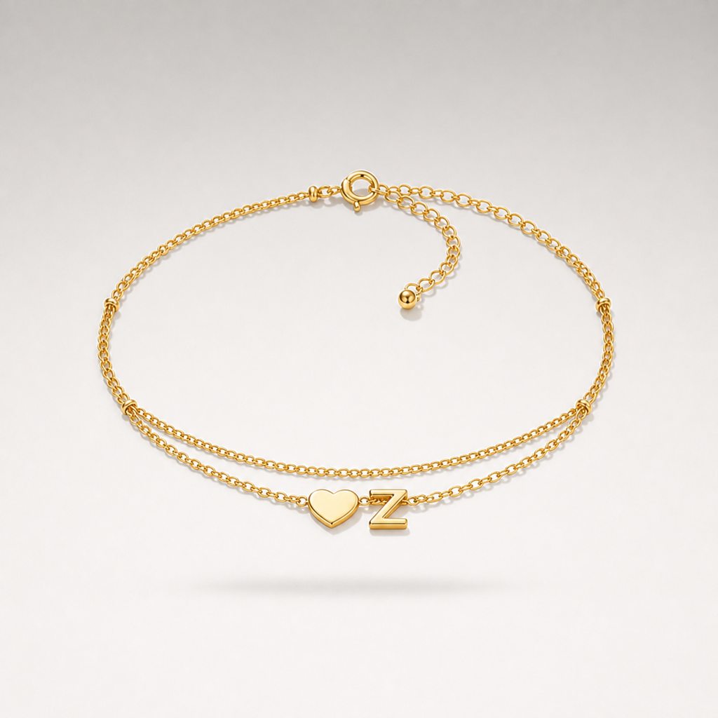 Heart Initial Layered Bracelet