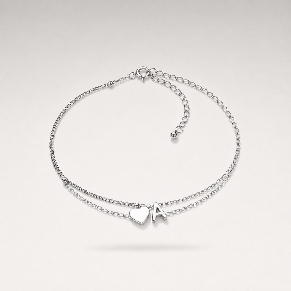 Heart Initial Layered Bracelet
