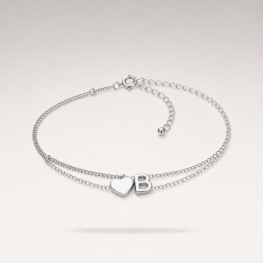 Heart Initial Layered Bracelet