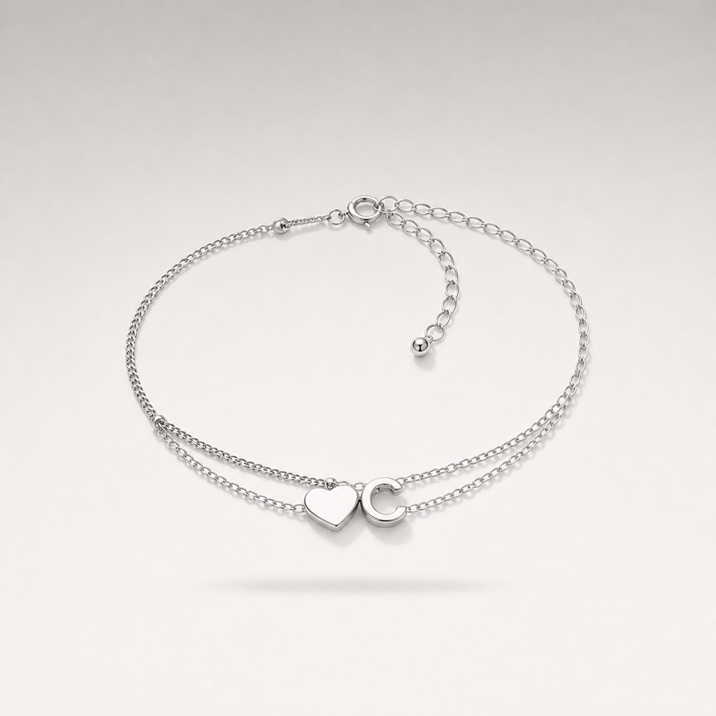 Heart Initial Layered Bracelet
