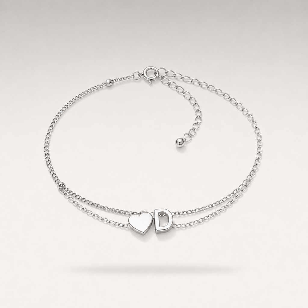Heart Initial Layered Bracelet