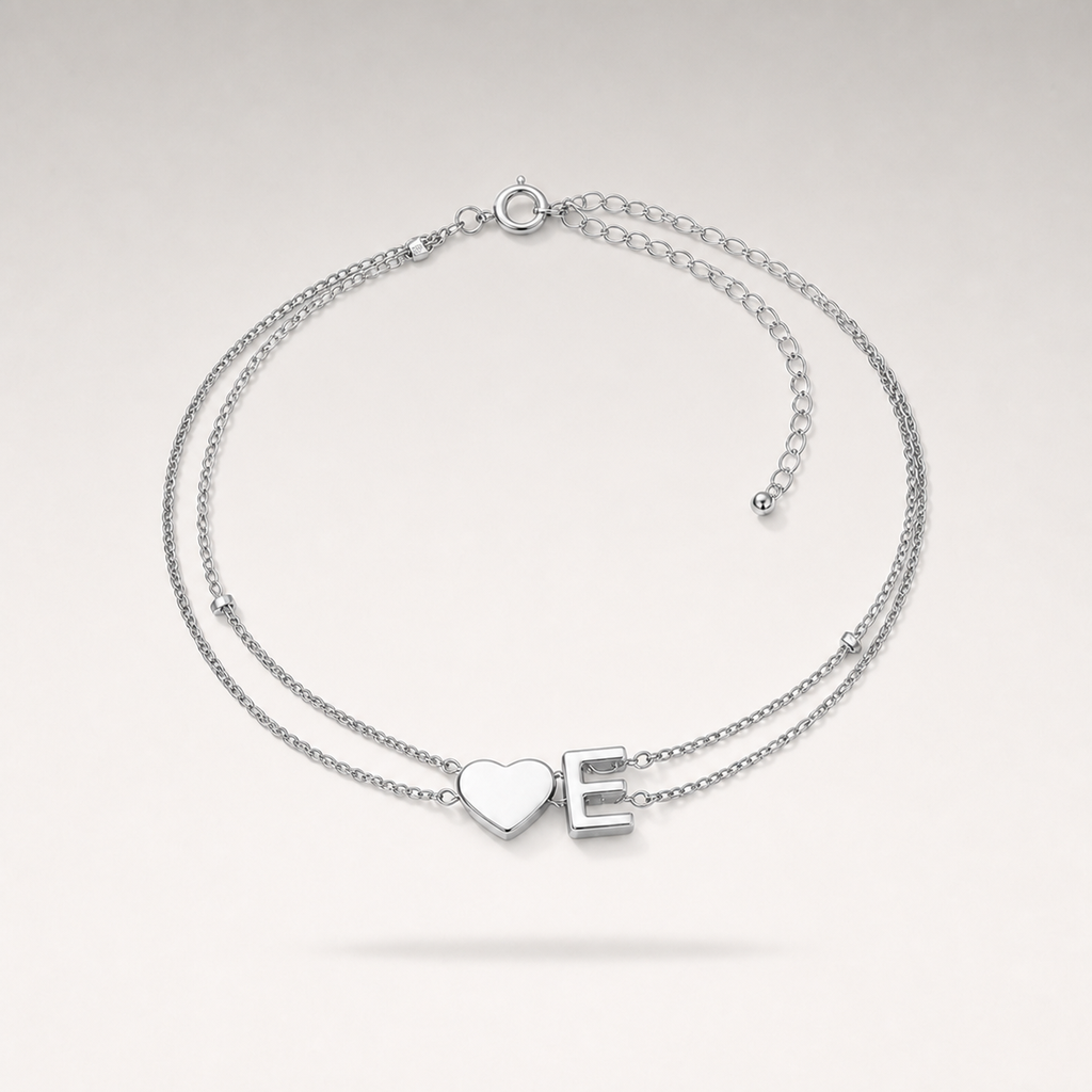 Heart Initial Layered Bracelet