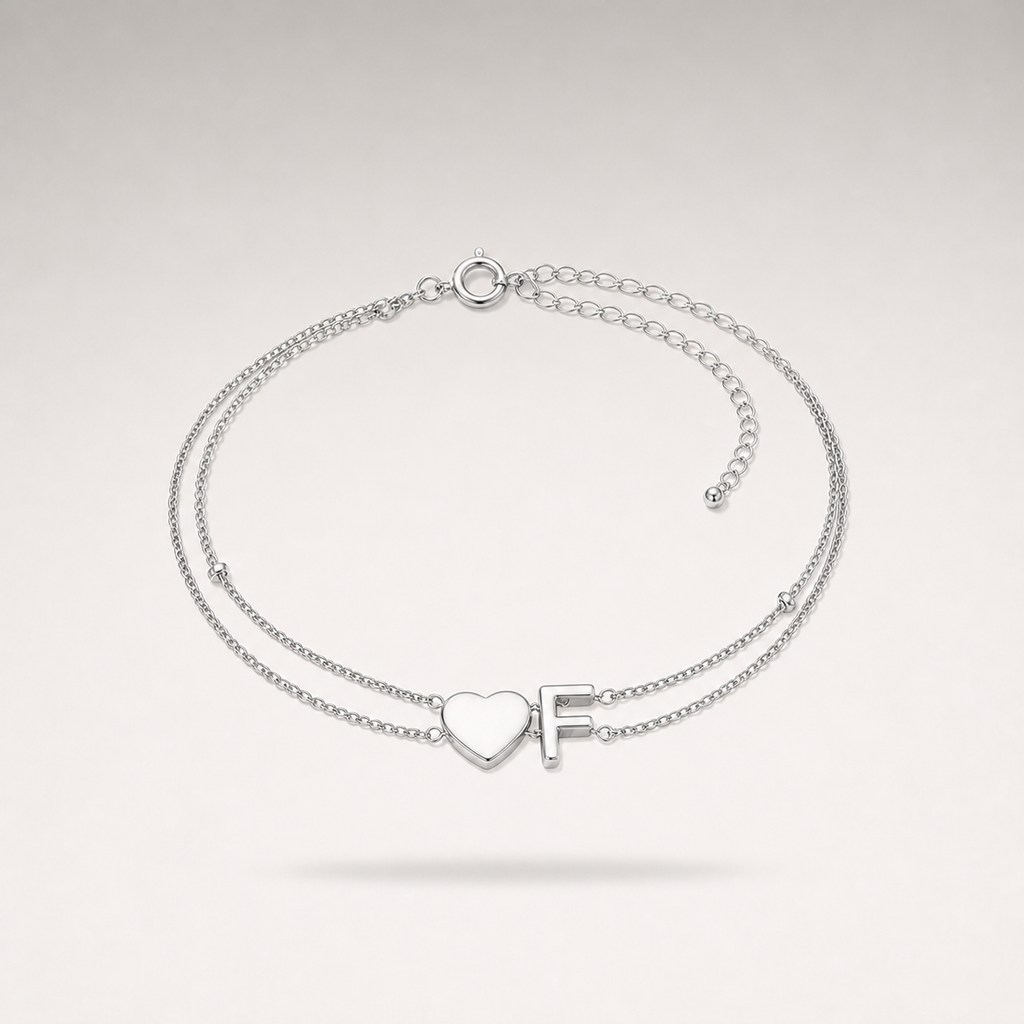 Heart Initial Layered Bracelet
