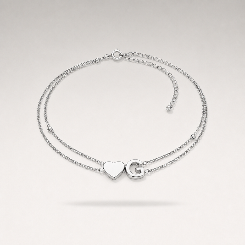 Heart Initial Layered Bracelet
