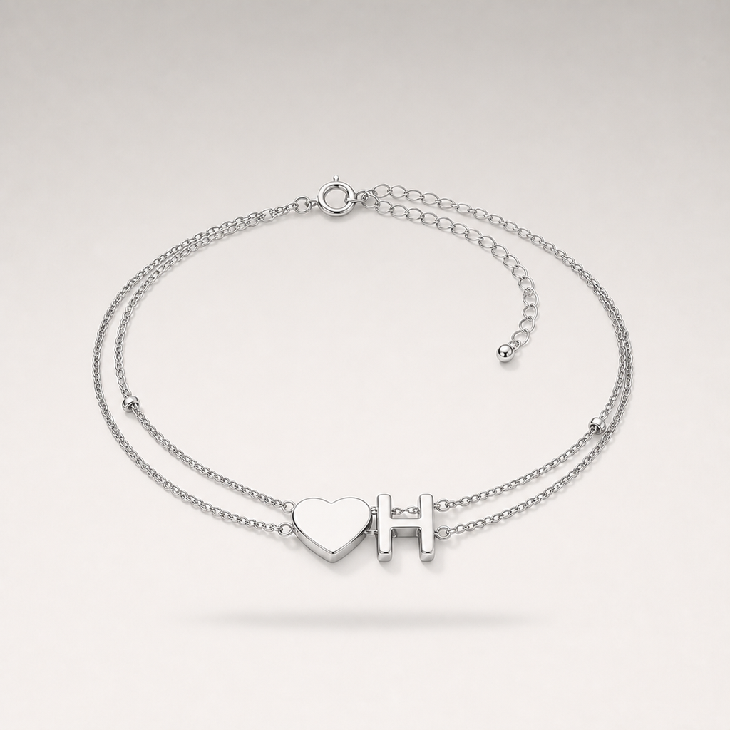 Heart Initial Layered Bracelet