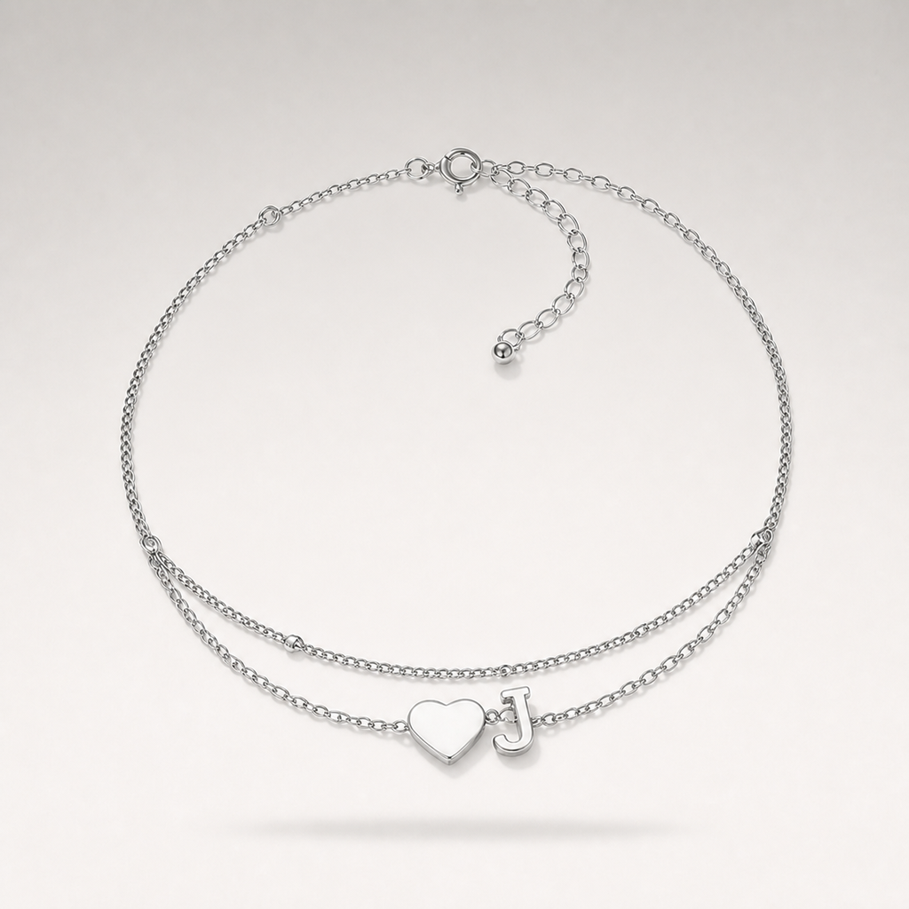 Heart Initial Layered Bracelet
