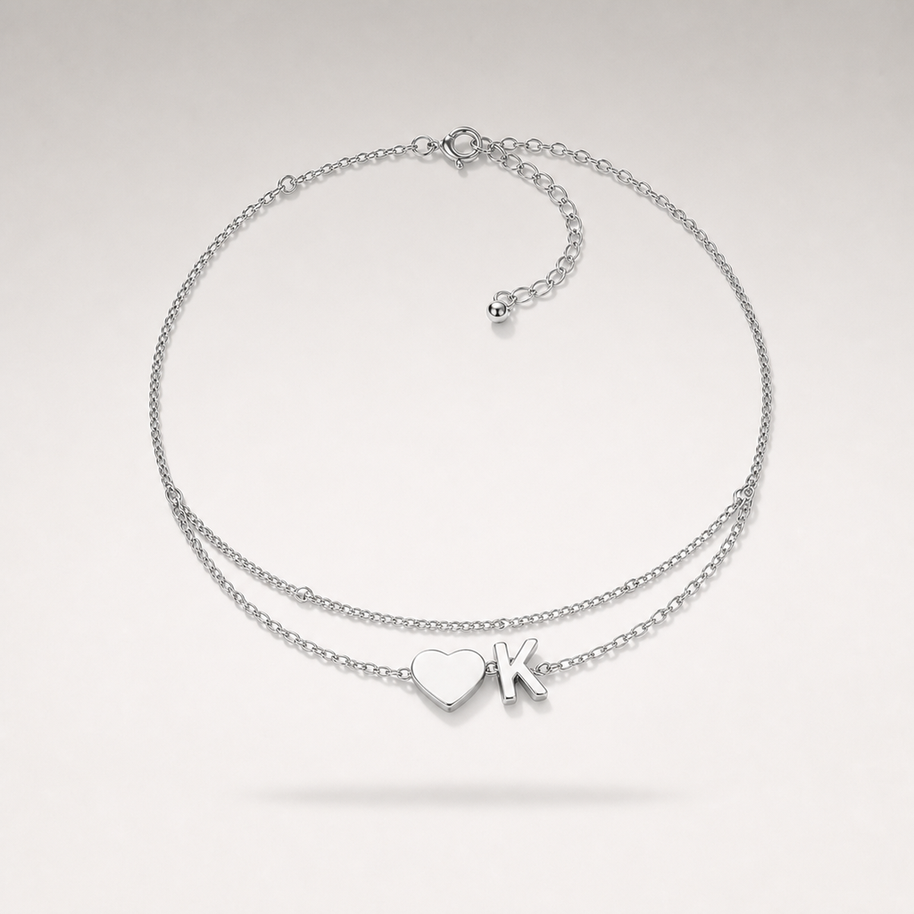 Heart Initial Layered Bracelet