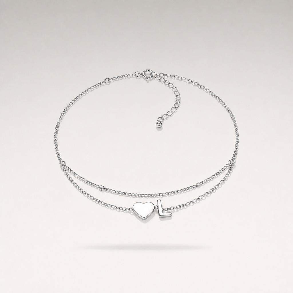 Heart Initial Layered Bracelet