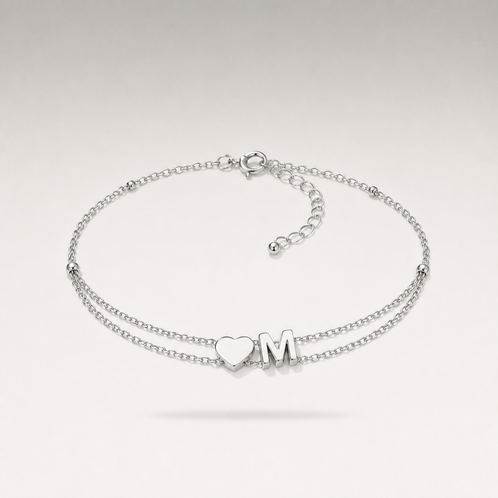 Heart Initial Layered Bracelet