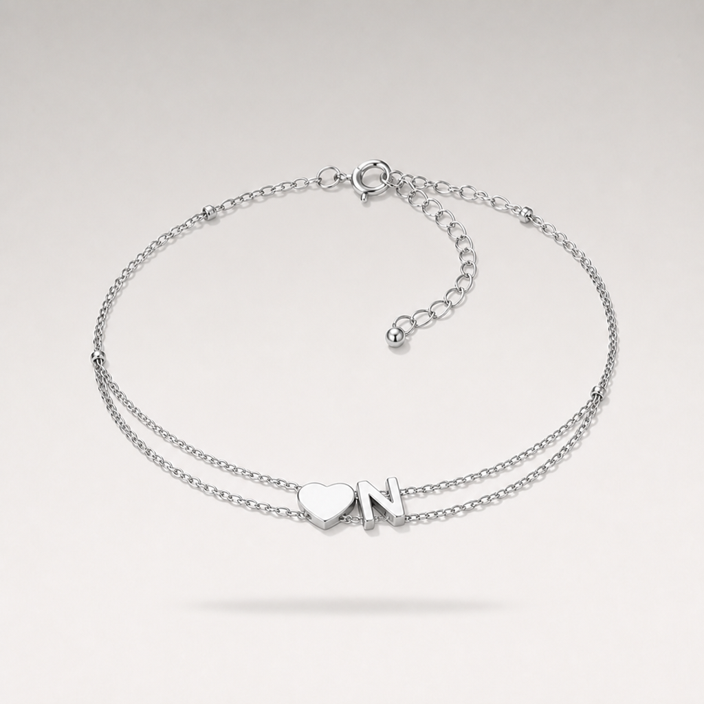 Heart Initial Layered Bracelet