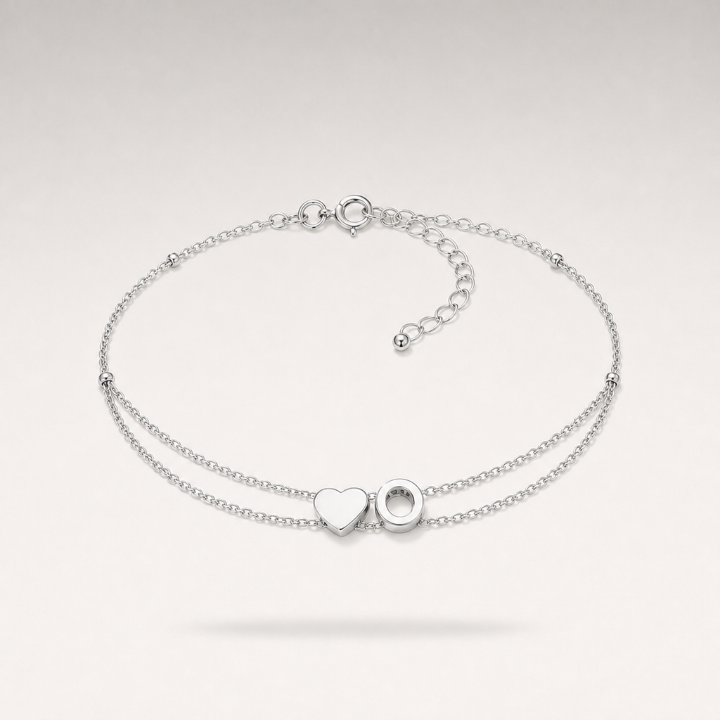 Heart Initial Layered Bracelet