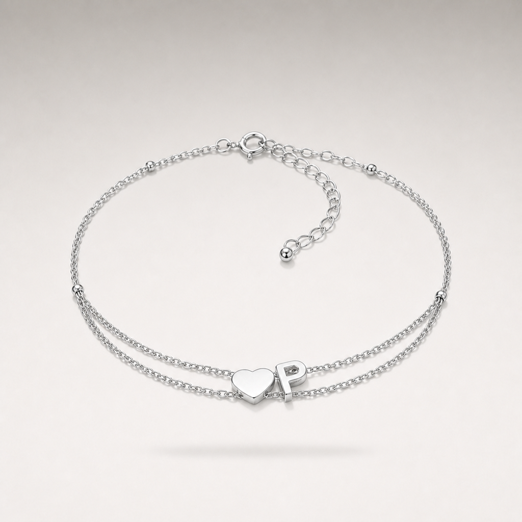 Heart Initial Layered Bracelet