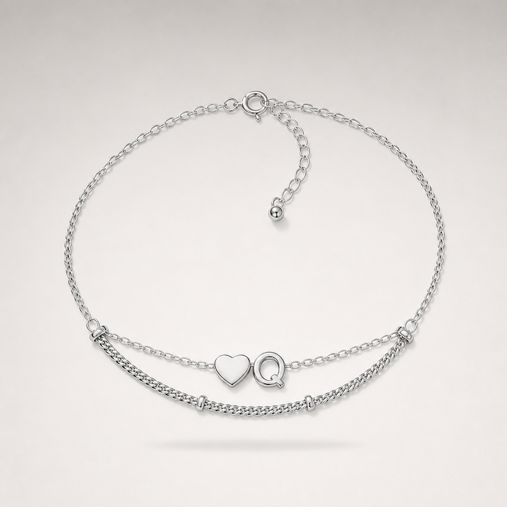 Heart Initial Layered Bracelet