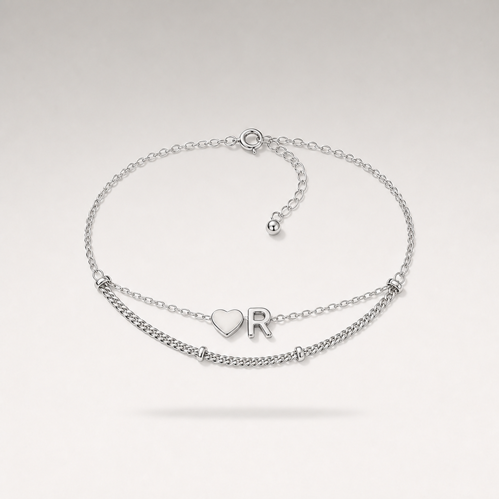 Heart Initial Layered Bracelet