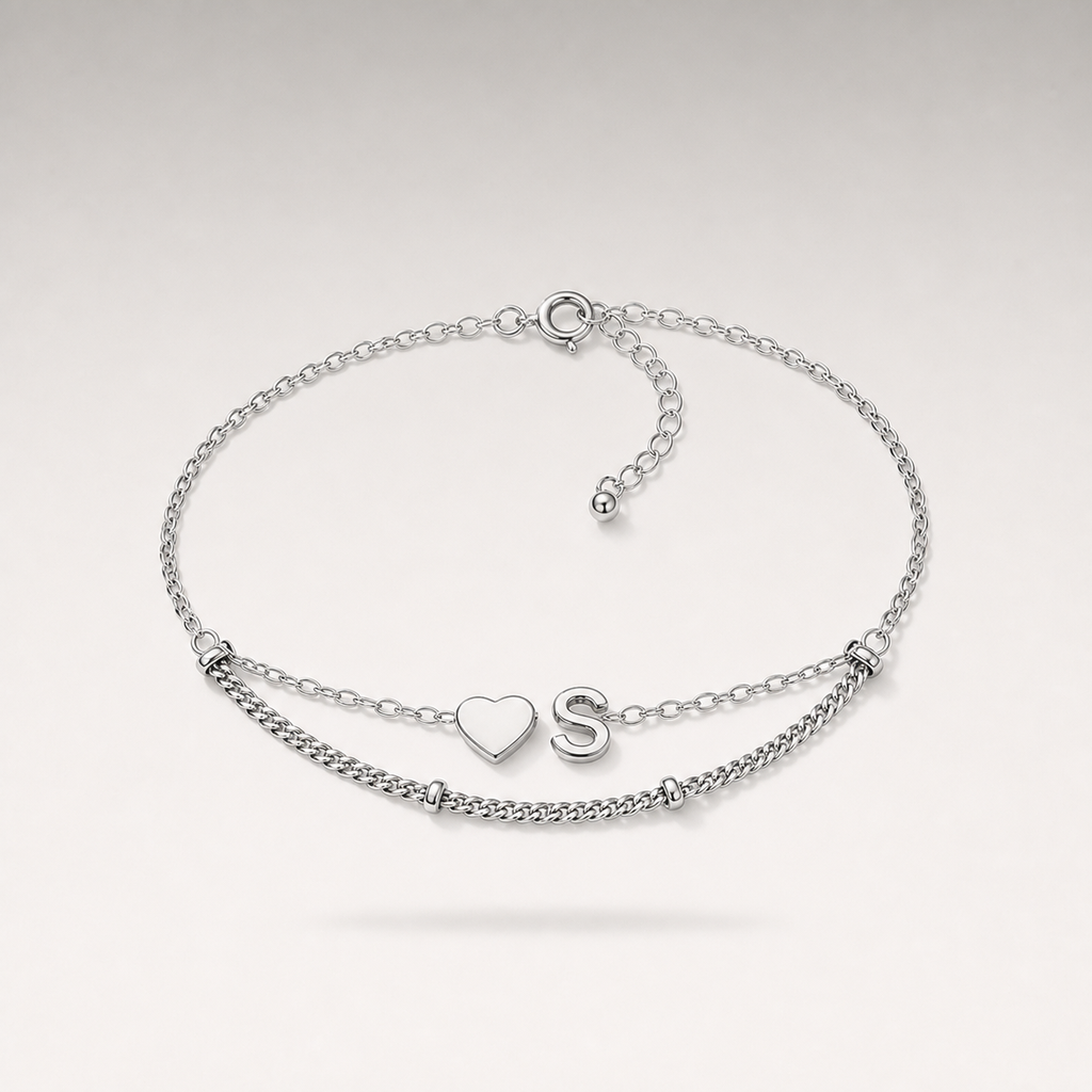 Heart Initial Layered Bracelet