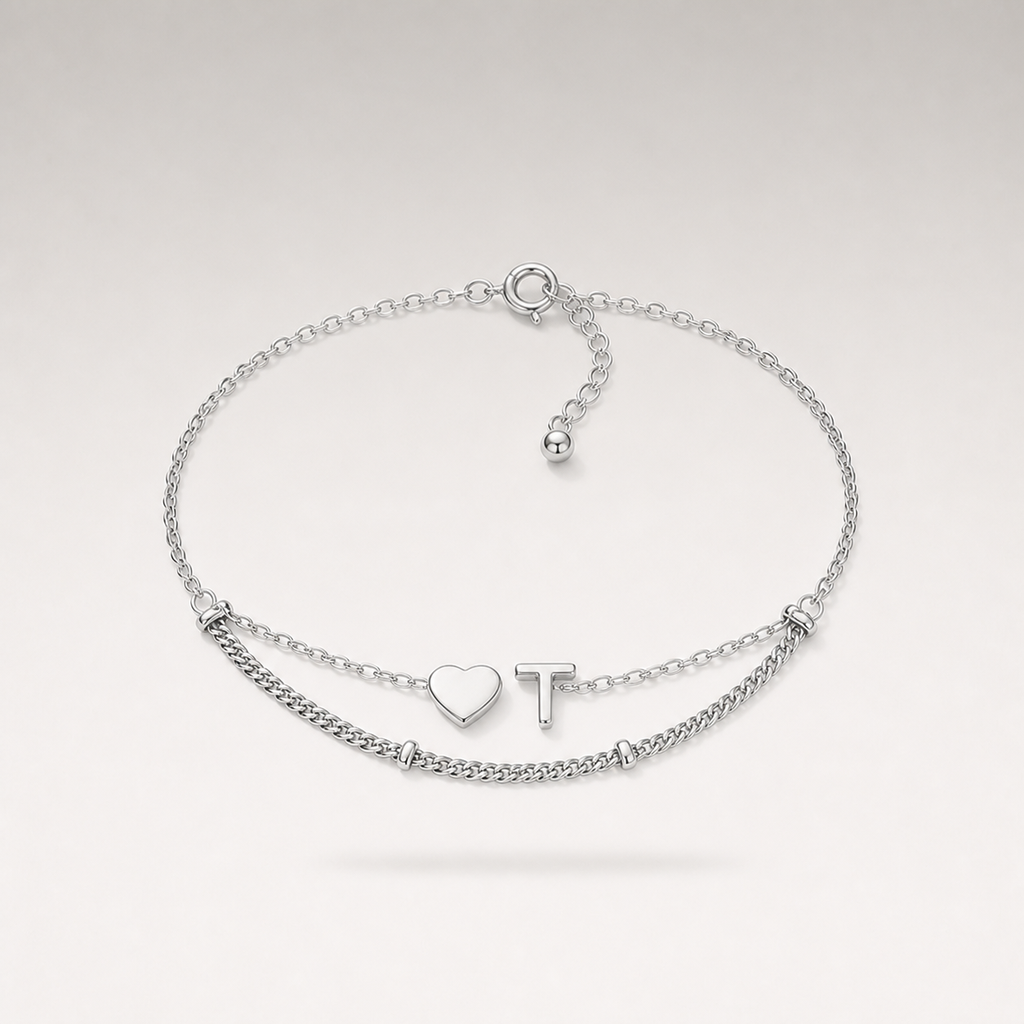 Heart Initial Layered Bracelet