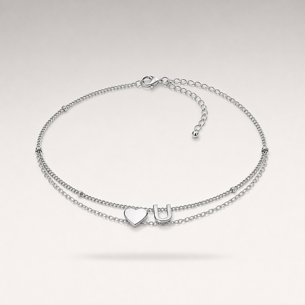 Heart Initial Layered Bracelet