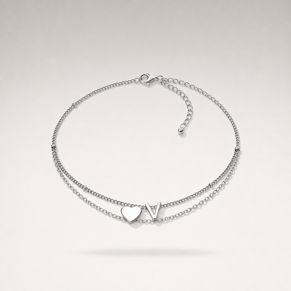 Heart Initial Layered Bracelet