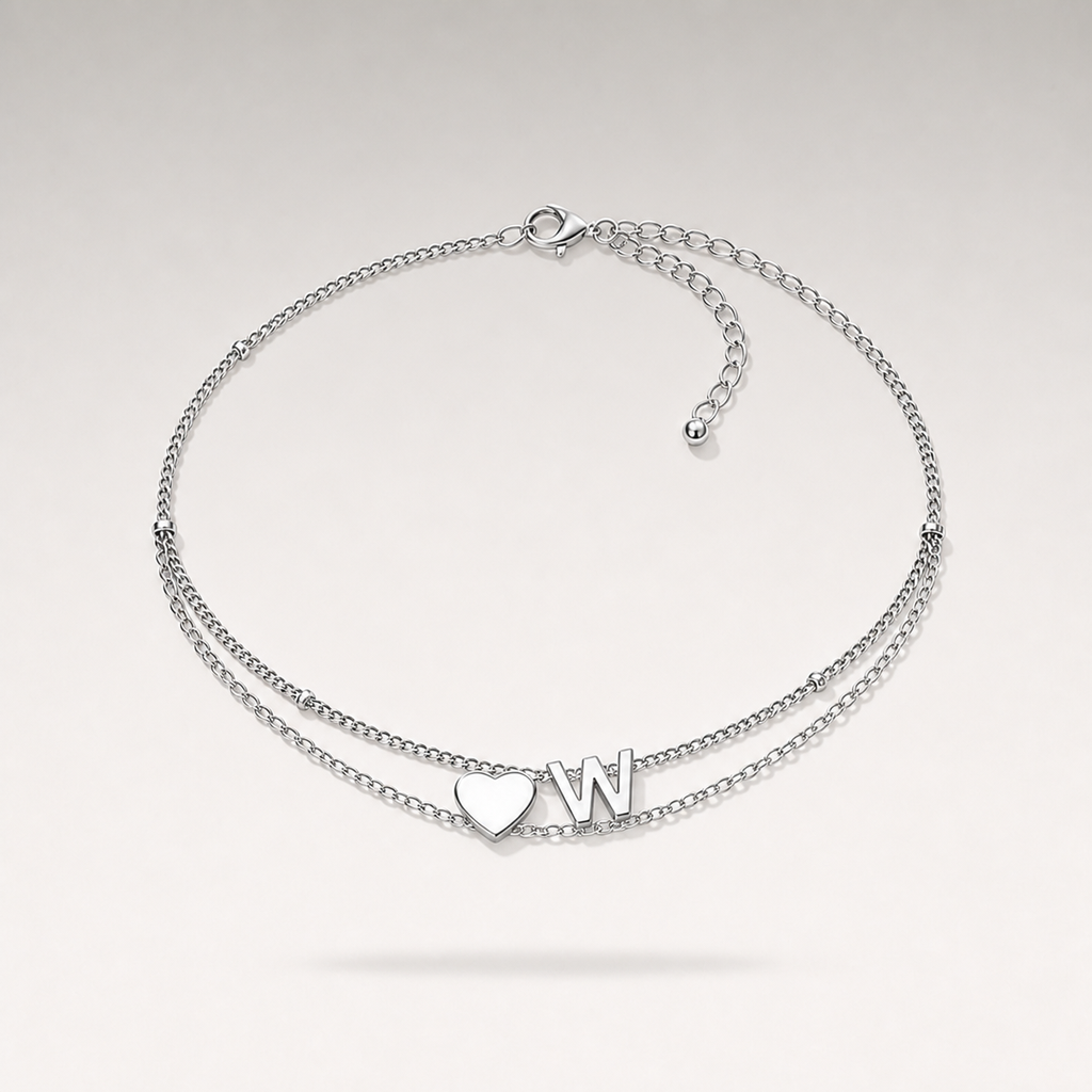 Heart Initial Layered Bracelet
