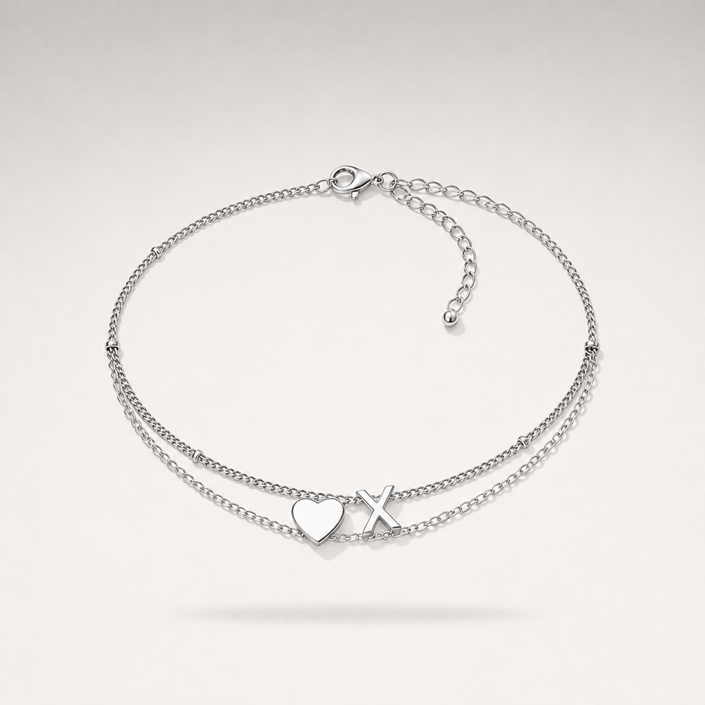 Heart Initial Layered Bracelet