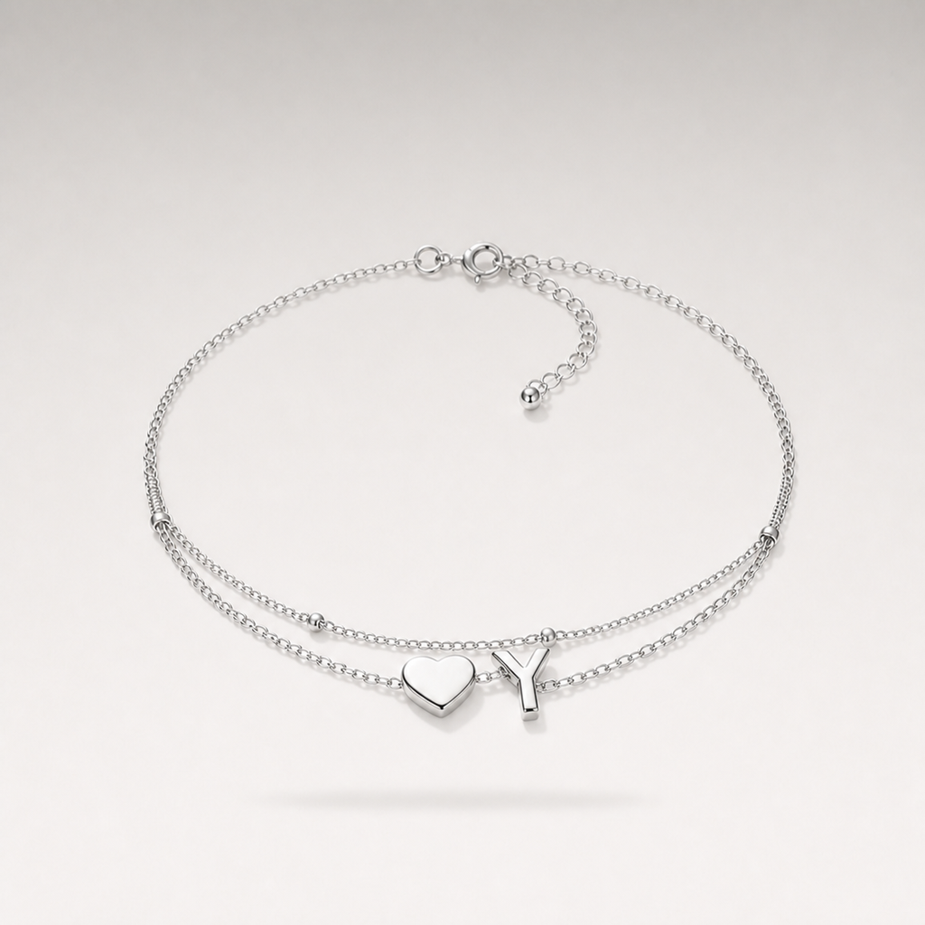 Heart Initial Layered Bracelet