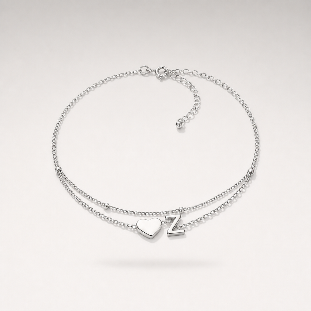 Heart Initial Layered Bracelet